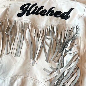 Nasty Gal graphic leather fringe jacket size medium hitched